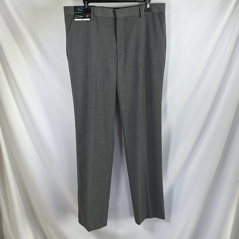 JF J.Ferrar Men Gray Dress Pants 34X32 Slim Fit Flat Front Stretch Business NWT